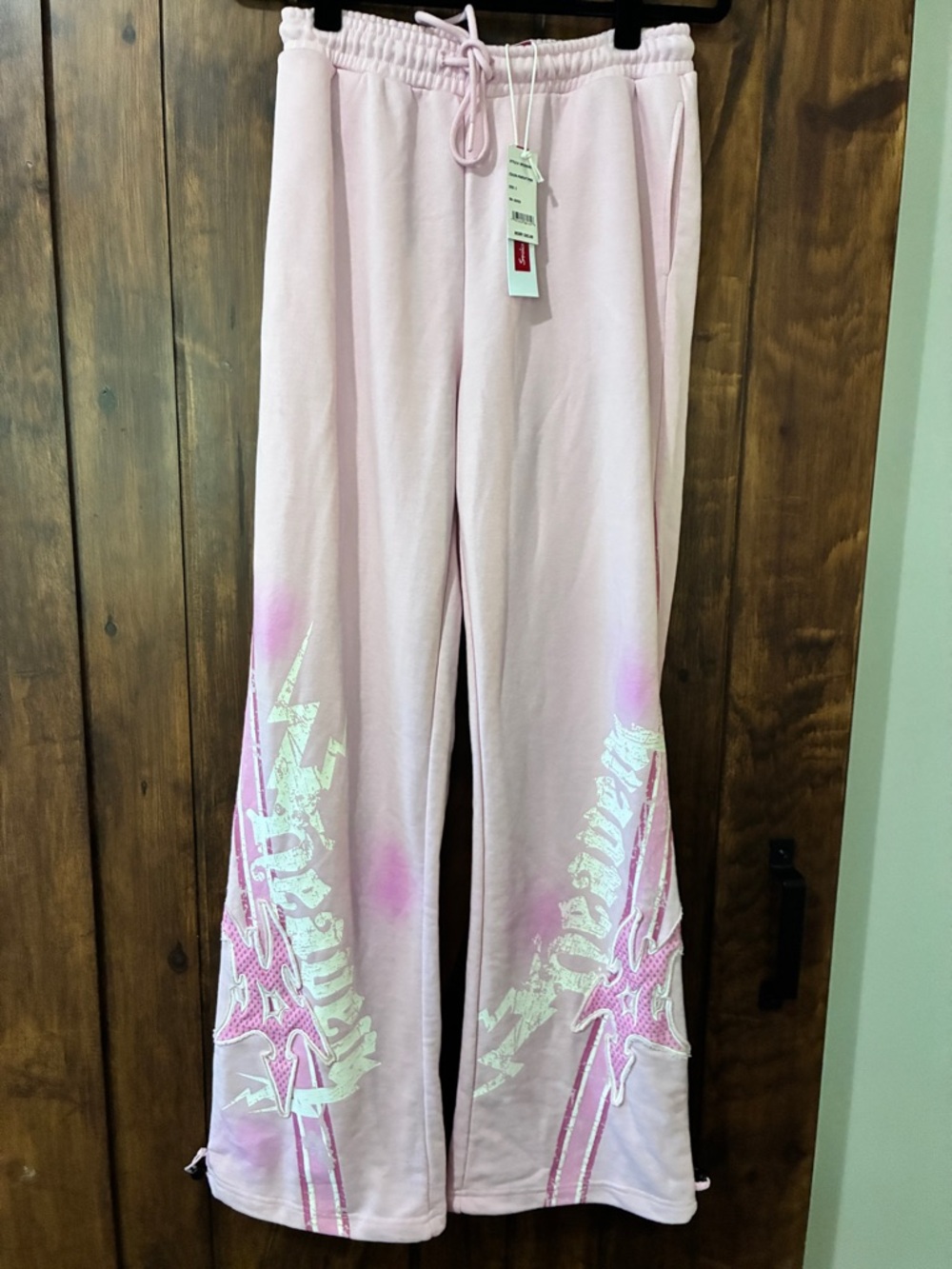 Smoke Rise Women’s Pink Wide Leg French Terry Jogger Pants - S NWT NEW Y2K 90s